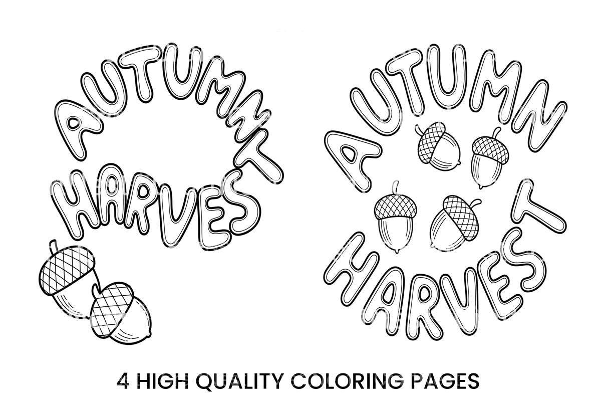 Autumn Harvest Acorn Word Coloring Books