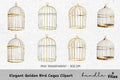 Elegant Golden Bird Cages Clipart Bundle