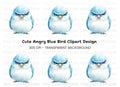 Angry Blue Bird Illustration Clipart Bundle