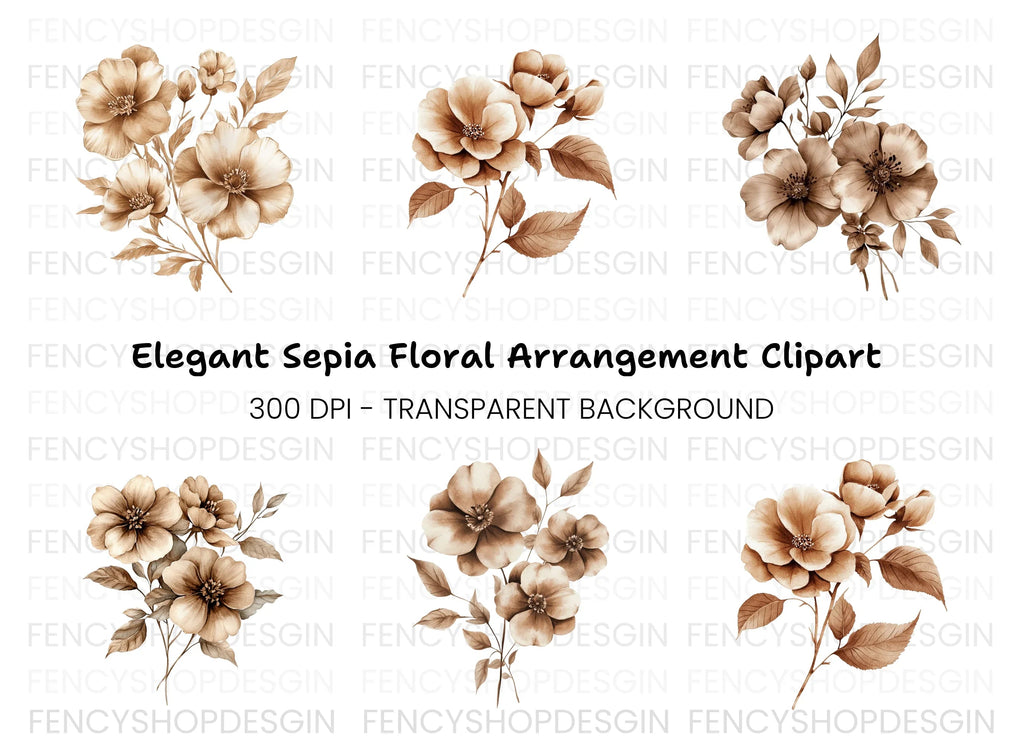 Elegant Sepia Floral Clipart Bundle