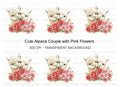Cute Alpaca Couple with Pink Flowers Clipart Bundle