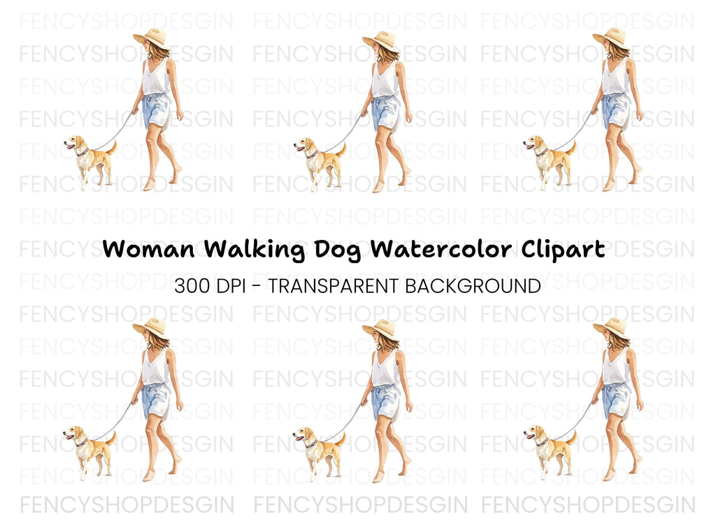 Woman Walking Dog Clipart Bundle