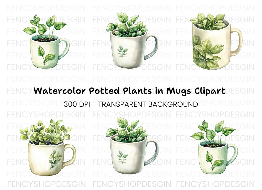 Potted Herb Mugs Clipart Bundle