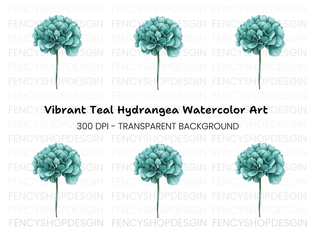 Teal Peony Flower Clipart Bundle