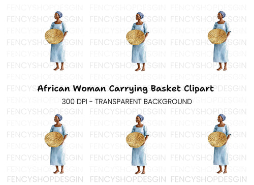 African Woman with Basket Clipart Bundle
