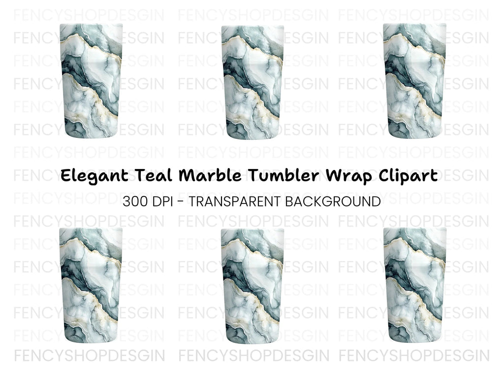 Elegant Teal Marble Tumbler Clipart Bundle
