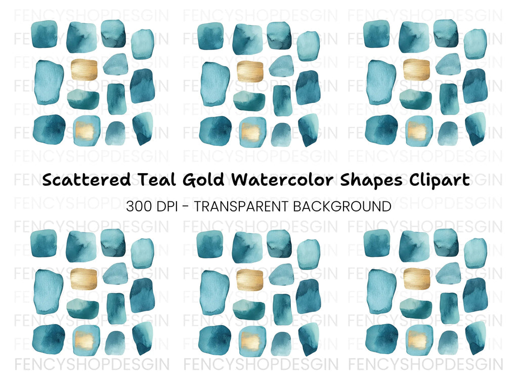 Teal Gold Abstract Shapes Clipart Bundle