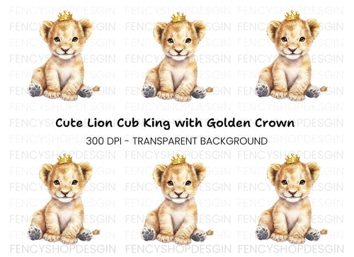 Adorable Baby Lion with Crown Clipart Bundle