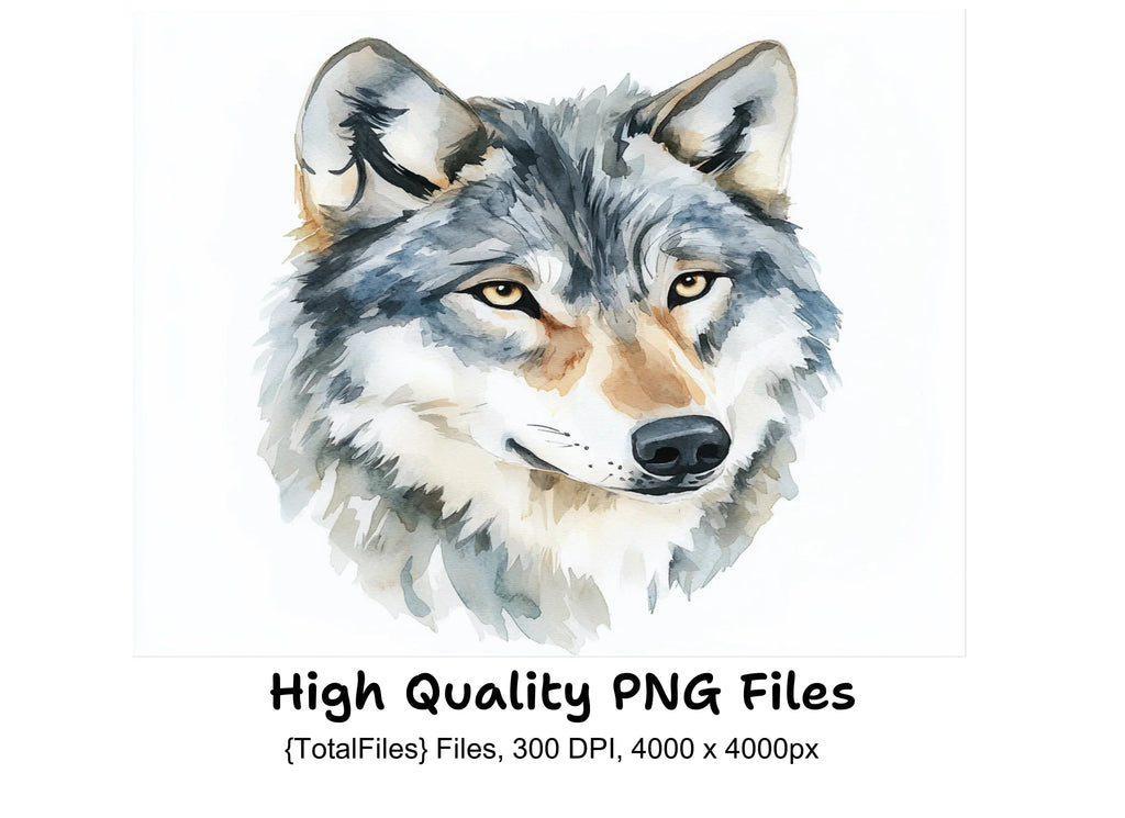 Realistic Wolf Portraits Clipart Bundle