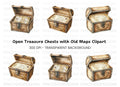 Pirate Treasure Chest with Map Clipart Bundle