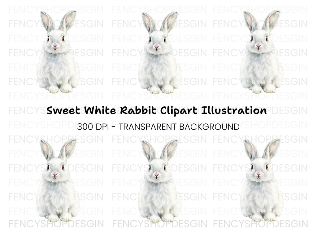Cute White Rabbit Illustration Clipart Bundle