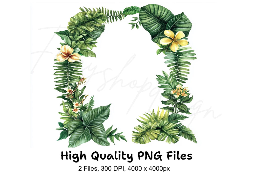 Tropical Leaves Plumeria Frame Clipart Bundle