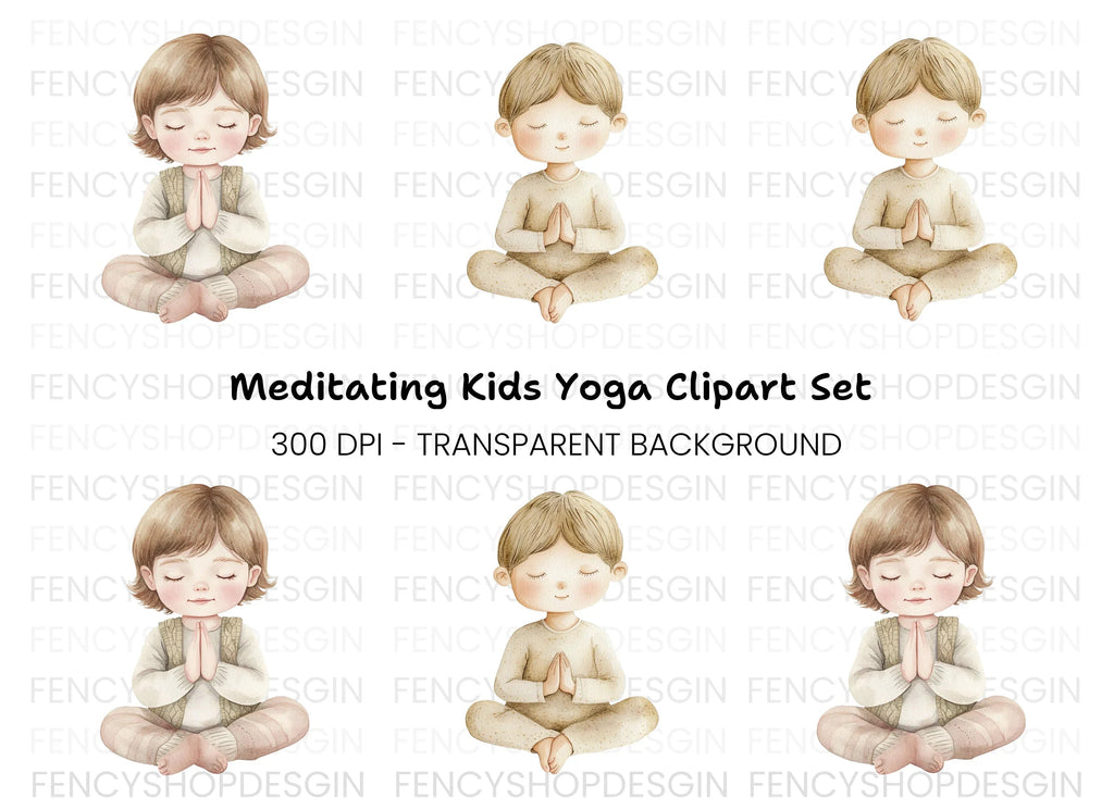 Kids Yoga and Meditation Clipart Bundle