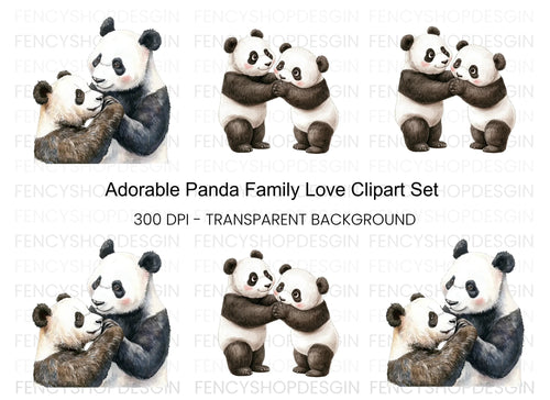 Adorable Panda Family Clipart Bundle
