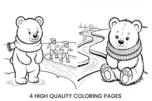 Adorable Winter Bear Ice Skating Coloring Books
