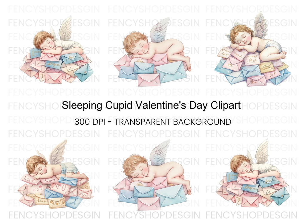 Sleeping Cherubs on Love Letter Piles Clipart Bundle