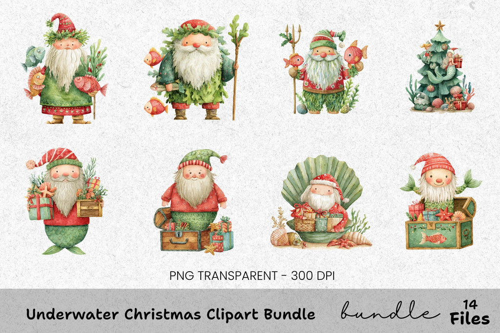 Mermaid Christmas Tree Clipart Bundle