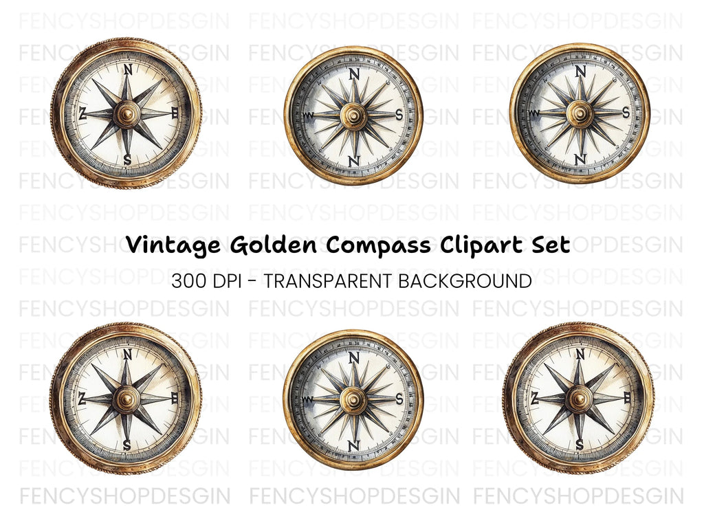 Vintage Compass Clipart Bundle