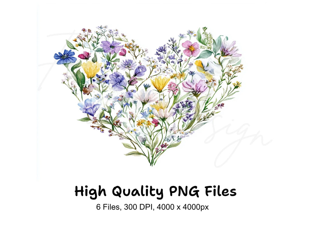 Wildflower Heart Clipart Bundle