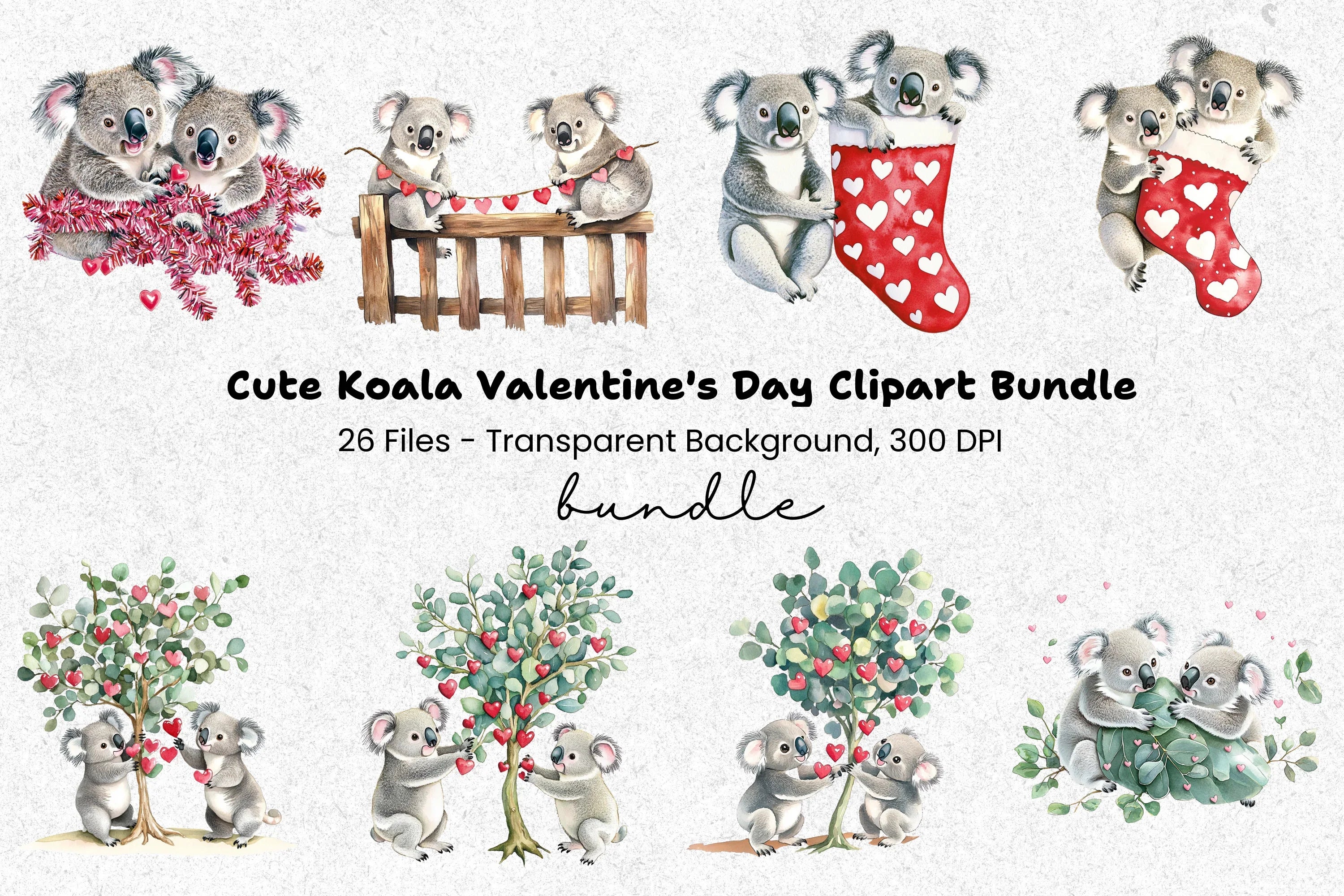 Valentine Koala Bear Clipart Bundle
