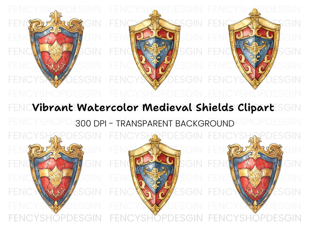 Fantasy Kingdom Shields Clipart Bundle