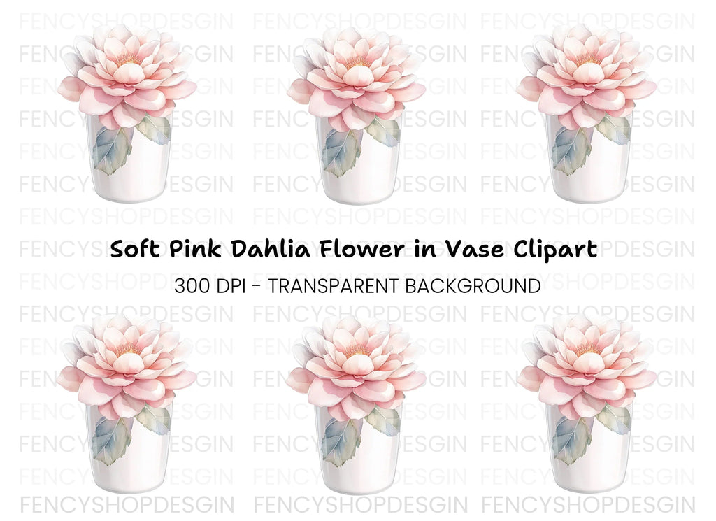 Pink Peony in White Vase Clipart Bundle
