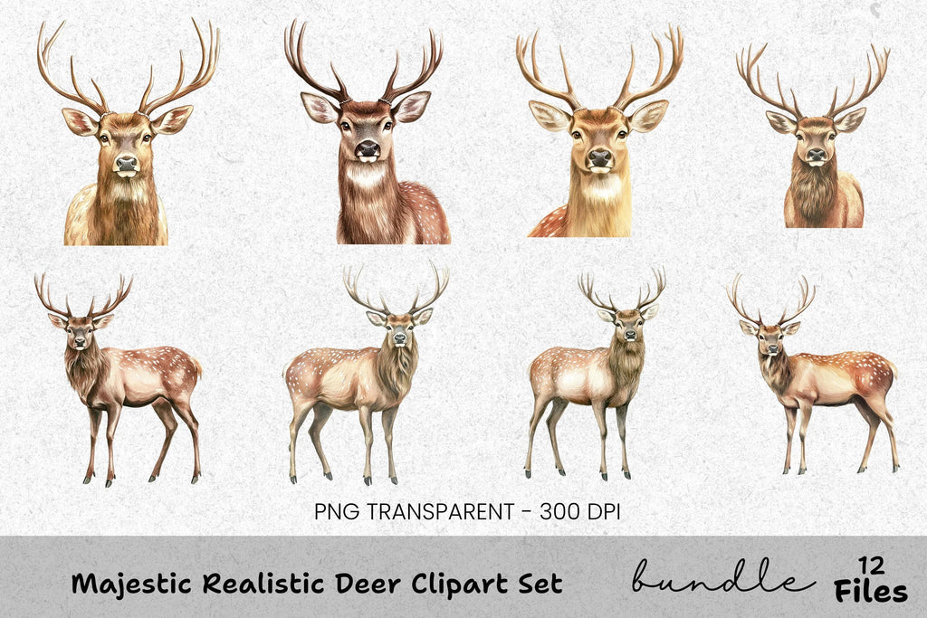 Majestic Realistic Deer Clipart Bundle