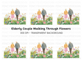 Elderly Couple Walking in Flower Field Clipart Bundle