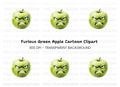Angry Green Apple Cartoon Clipart Bundle