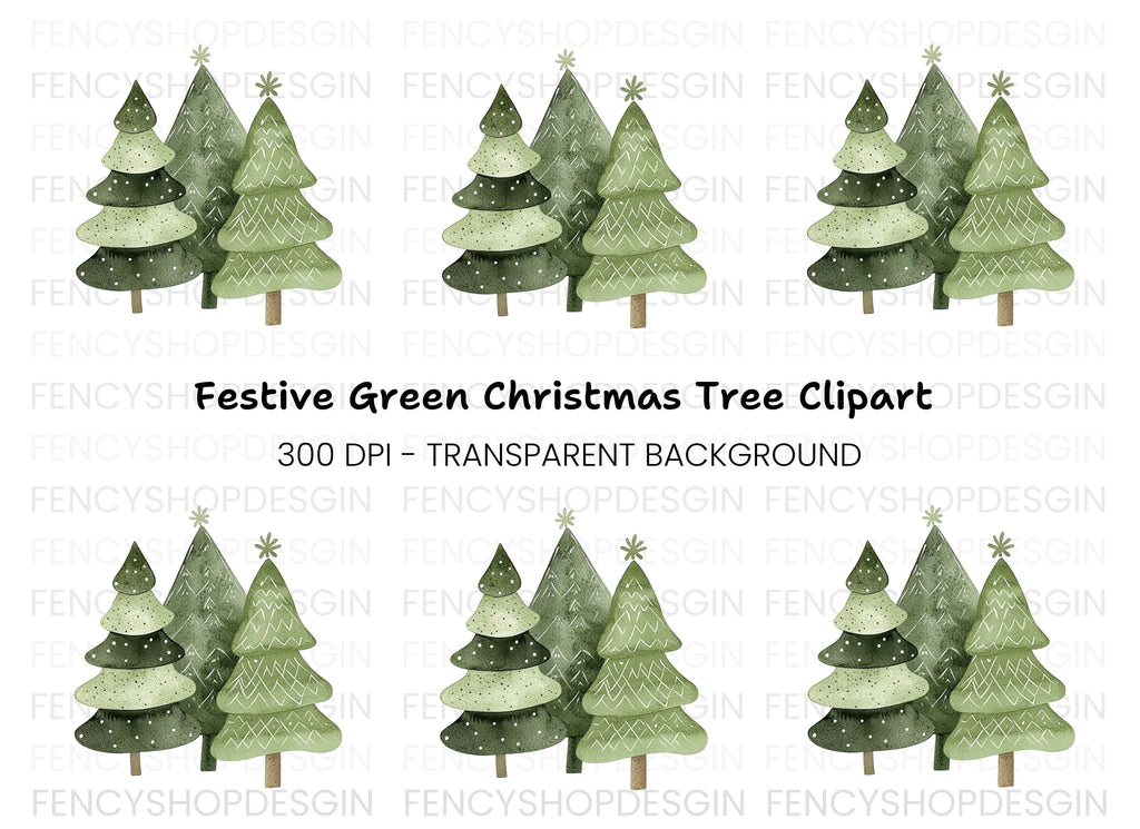 Green Christmas Trees Clipart Bundle