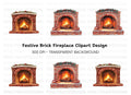 Festive Fireplace with Gifts Clipart Bundle