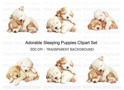 Adorable Sleeping Puppies Clipart Bundle