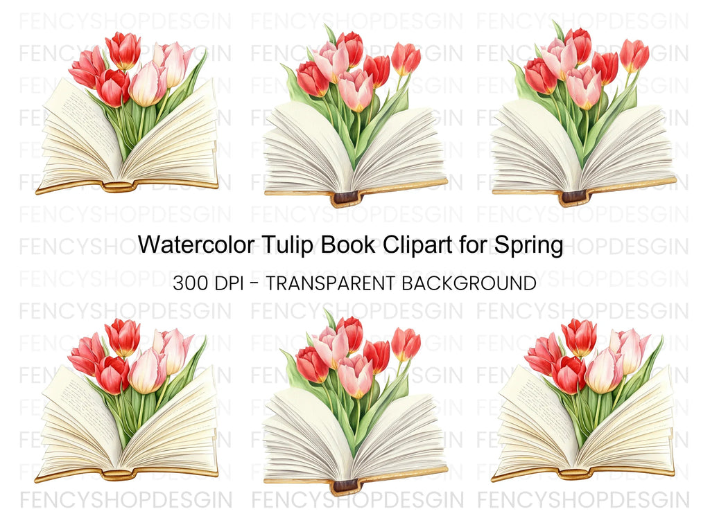Tulip Bouquet in Open Book Clipart Bundle