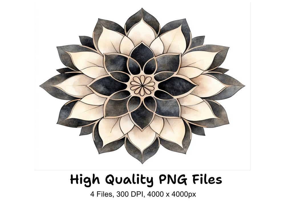 Monochrome Mandala Flower Clipart Bundle