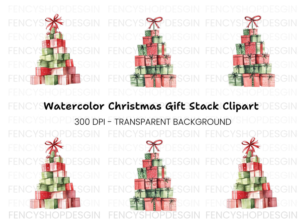 Red and Green Christmas Present Towers Clipart Bundle