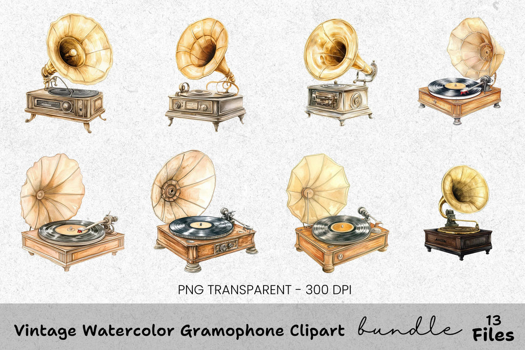 Vintage Gramophone Clipart Bundle