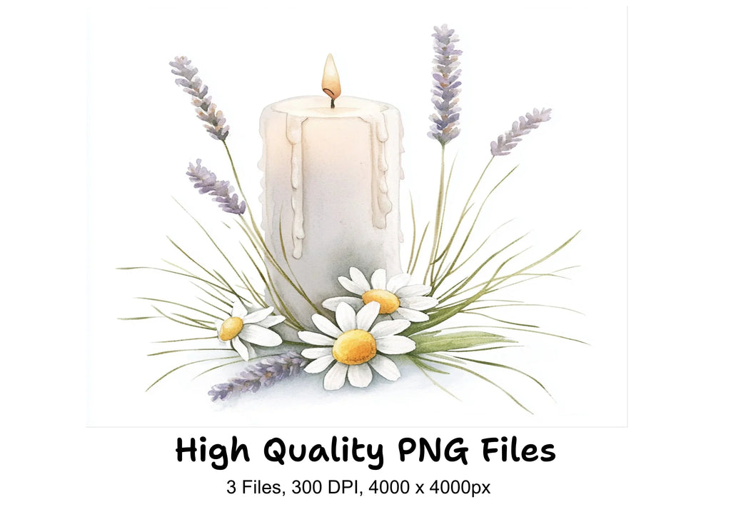 Lavender and Daisy Candle Clipart Bundle
