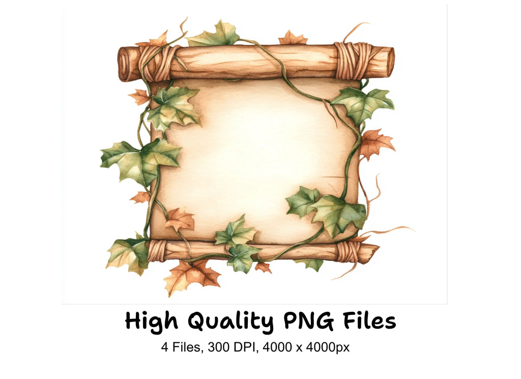 Rustic Wood Signs with Ivy Clipart Bundle
