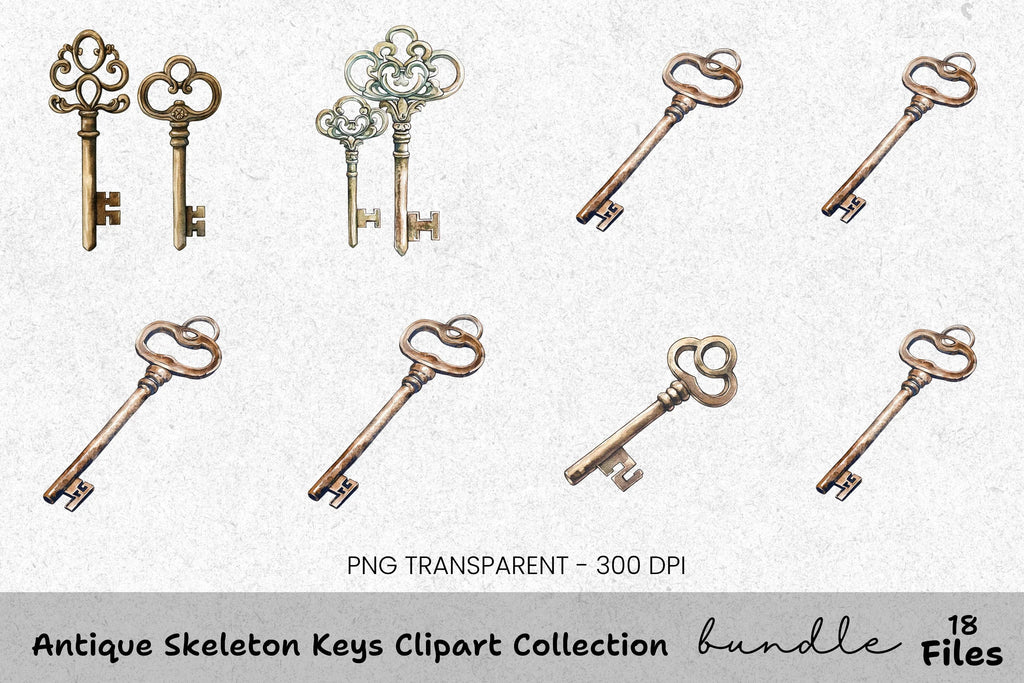 Antique Skeleton Keys Clipart Bundle