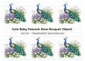 Peacock with Lavender and Daisies Clipart Bundle