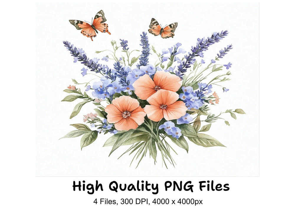 Lavender Butterfly Clipart Bundle