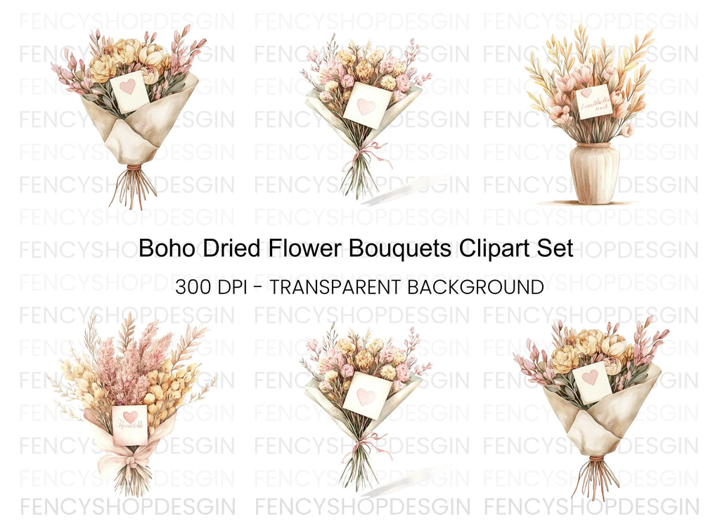 Boho Floral Bouquets Clipart Bundle