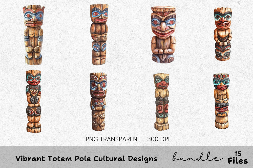 Vibrant Totem Pole Cultural Designs Clipart Bundle