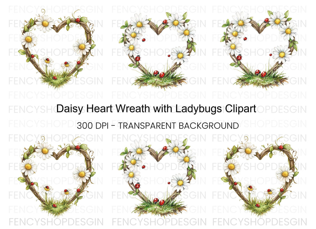 Daisy and Ladybug Heart Frames Clipart Bundle