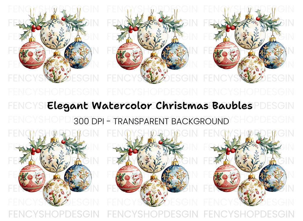 Elegant Christmas Ornaments Clipart Bundle