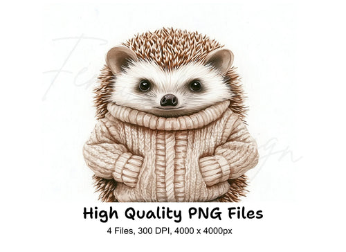Adorable Hedgehog in Sweater Clipart Bundle
