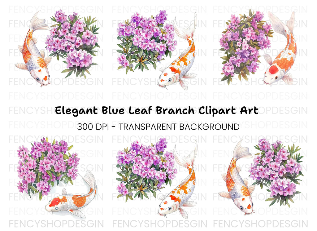 Koi Fish and Pink Flowers Clipart Bundle