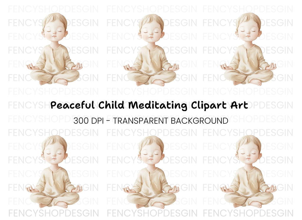 Boy Meditating Illustration Clipart Bundle