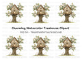 Cozy Treehouse with Pink Blossoms Clipart Bundle