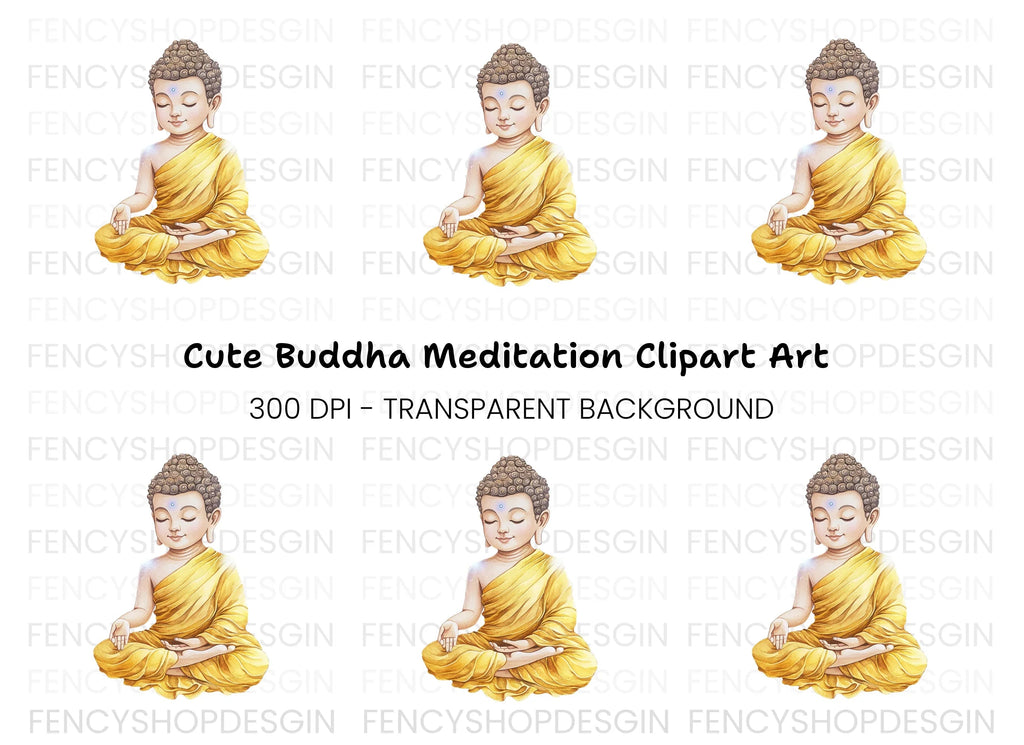 Little Buddha Meditating Clipart Bundle